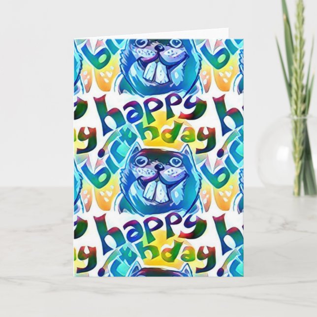 Tarjeta castor dice feliz cumpleaños (Anverso)