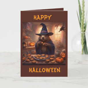 Tarjeta Castor en disfraz de Bruja saludo de Halloween