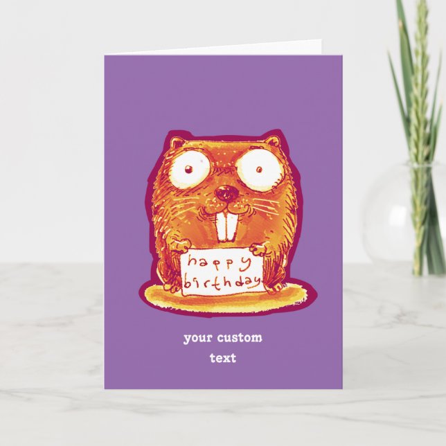 Tarjeta castor sostiene feliz personalizado de mensajes de (Anverso)