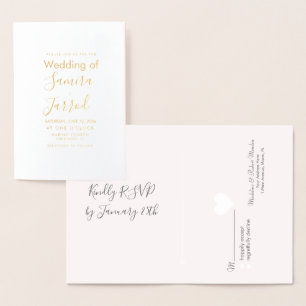 Tarjeta Casual Gold Minimal Heart Rsvp y Boda