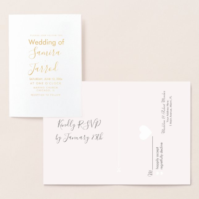 Tarjeta Casual Gold Minimal Heart Rsvp y Boda (Demostración)