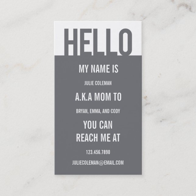 Tarjeta Casual Hello Mommy / Tarjeta de llamada (Anverso)