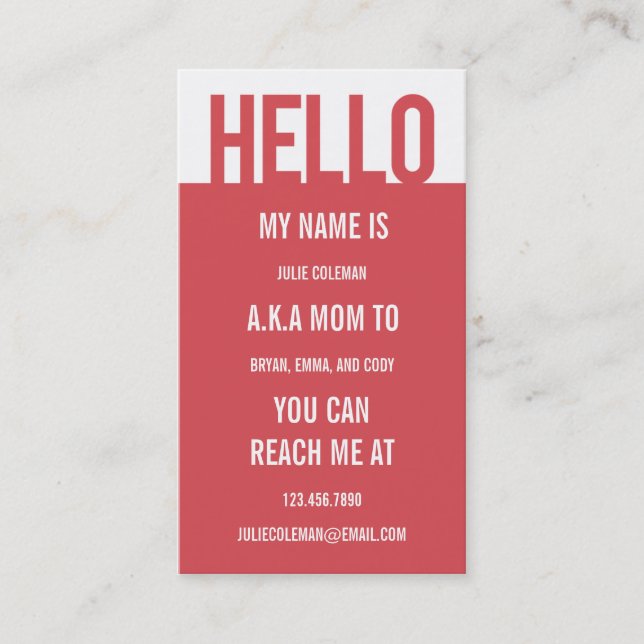 Tarjeta Casual Hello Mommy / Tarjeta de llamada (Anverso)