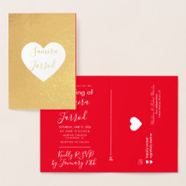 Tarjeta Casual Red and Gold Heart Rsvp y Boda
