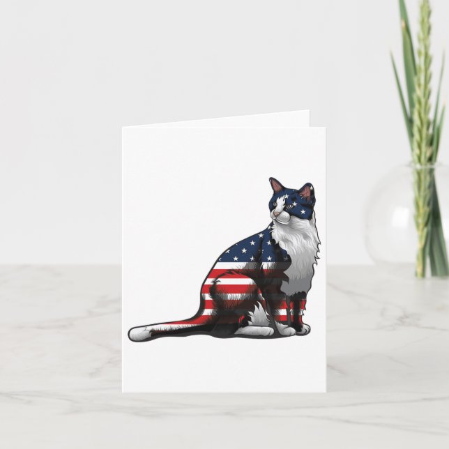 Tarjeta Cat American Flag 4 De Julio Cute Patriotic Kitte (Anverso)