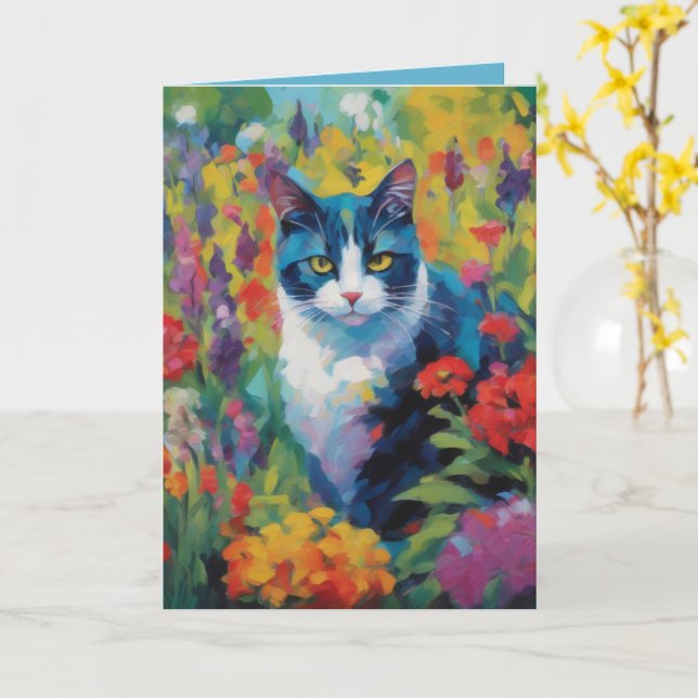 Tarjeta Cat amongst Flowers Greetings Card (flor amarilla)