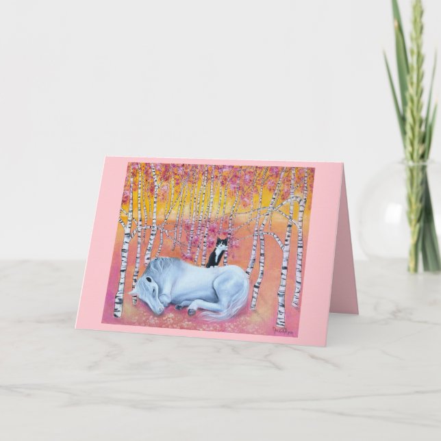 Tarjeta Cat and Horse Friends Whimsical Art (Anverso)