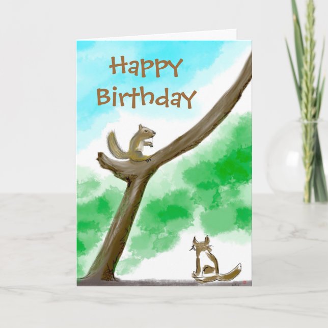 Tarjeta Cat and Squirrel Birthday Card (Anverso)