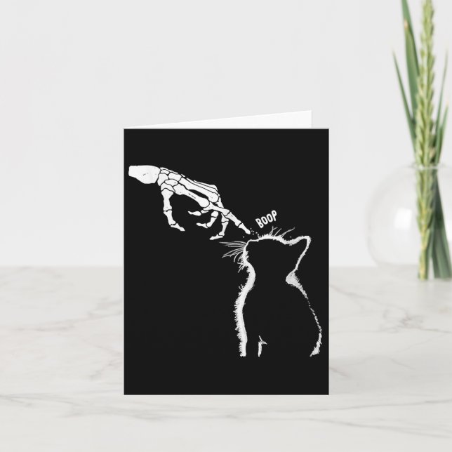 Tarjeta Cat Black Lover Skeleton Hand Boop Funny Halloween (Anverso)
