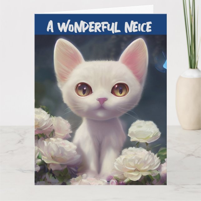Tarjeta CAT BLANCA NEICE BIRTHDAY (Anverso)