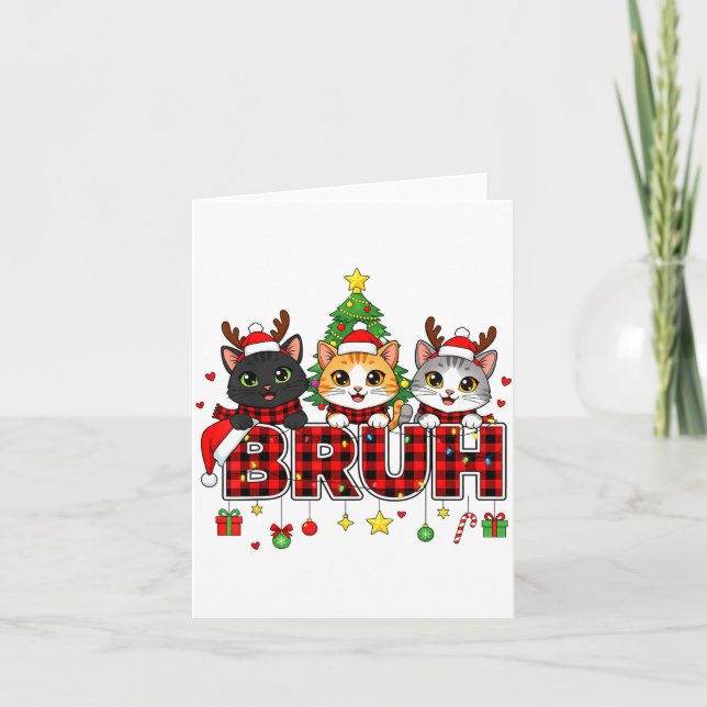Tarjeta Cat Christmas Light Reindeer Santa Bruh Funny  (Anverso)