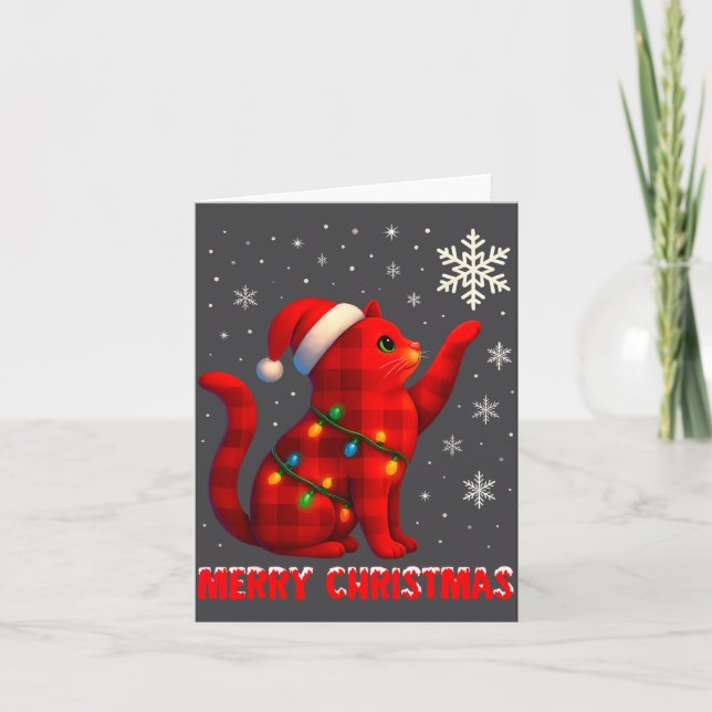 Tarjeta Cat Christmas Light Reindeer Santa Christmas Cat L (Anverso)