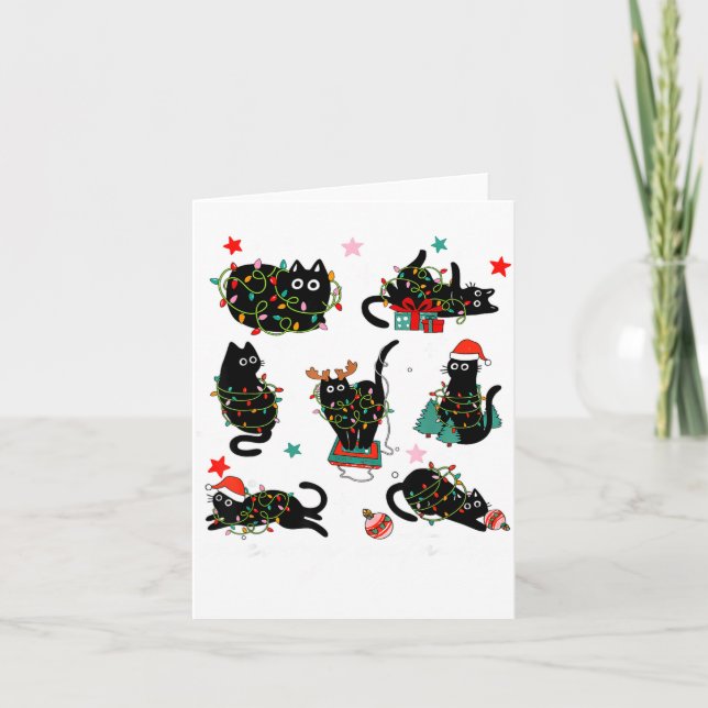 Tarjeta Cat Christmas Light Reindeer Santa Christmas Cat L (Anverso)