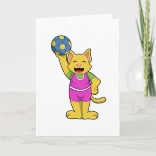 Tarjeta Cat como jugador de balonmano con balonmano