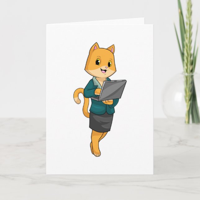 Tarjeta Cat como secretario con portátil (Anverso)