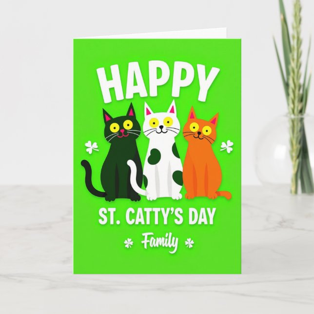 Tarjeta Cat Family St Cattys Day Card (Anverso)