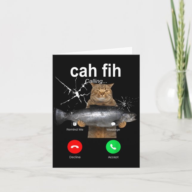 Tarjeta Cat Fih Calling Meme Funny Fish Cat Humor Gift Tee (Anverso)