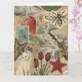 Tarjeta Cat Floral Collage Pattern – Cute Artistic Design