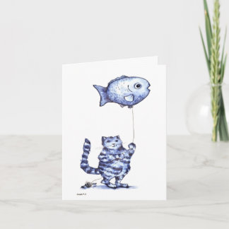 Tarjeta Cat Flying Fish Get Well card