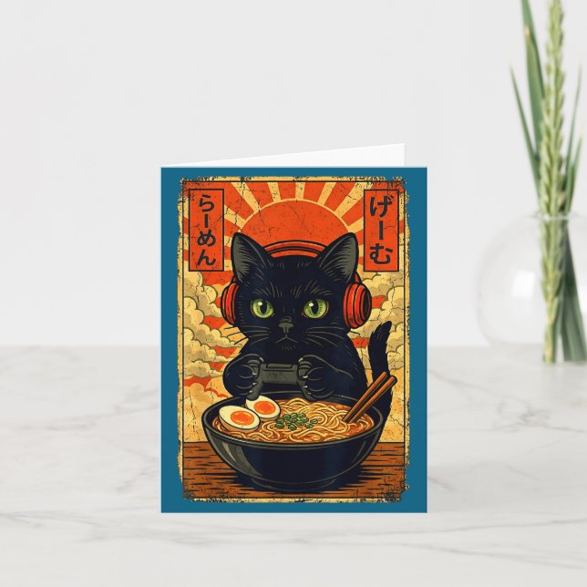 Tarjeta Cat Gamer Men Anime Kawaii Funny Gaming Headset Ca (Anverso)