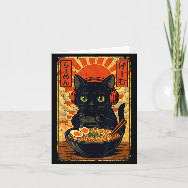 Tarjeta Cat Gamer Men Anime Kawaii Funny Gaming Headset Ca (Anverso)