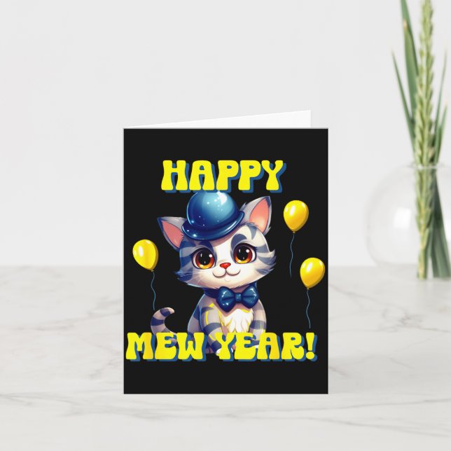 Tarjeta Cat Happy New Year Mew Year Funny New Years Party  (Anverso)