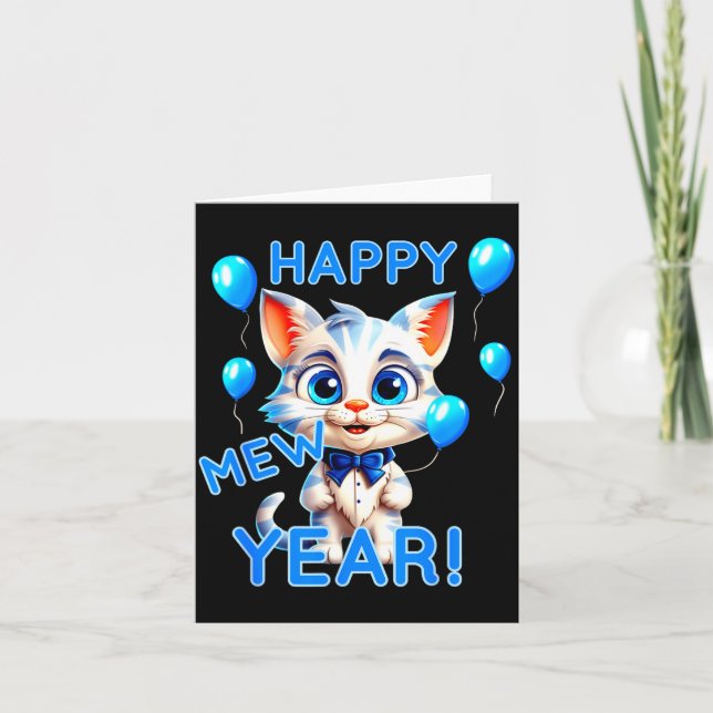 Tarjeta Cat Happy New Year Mew Year Funny New Years Party  (Anverso)