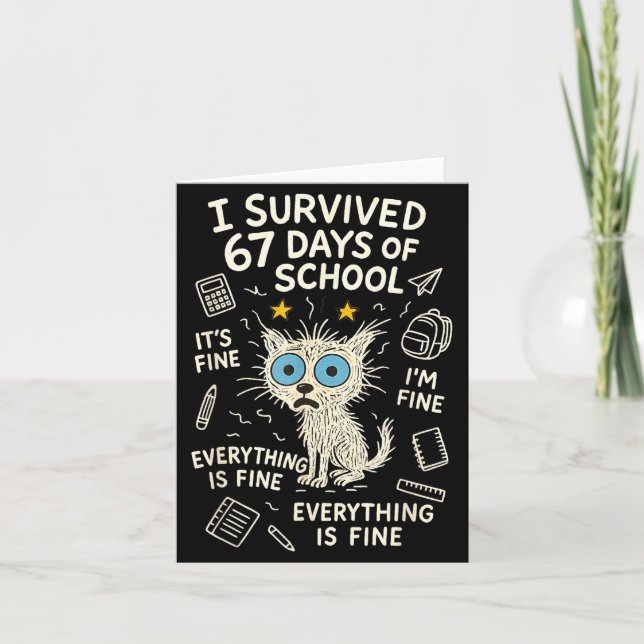 Tarjeta Cat I Survived 67 Days Of School Teachers Students (Anverso)