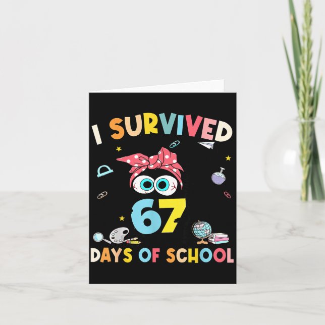 Tarjeta Cat I Survived 67 Days Of School Teachers Students (Anverso)