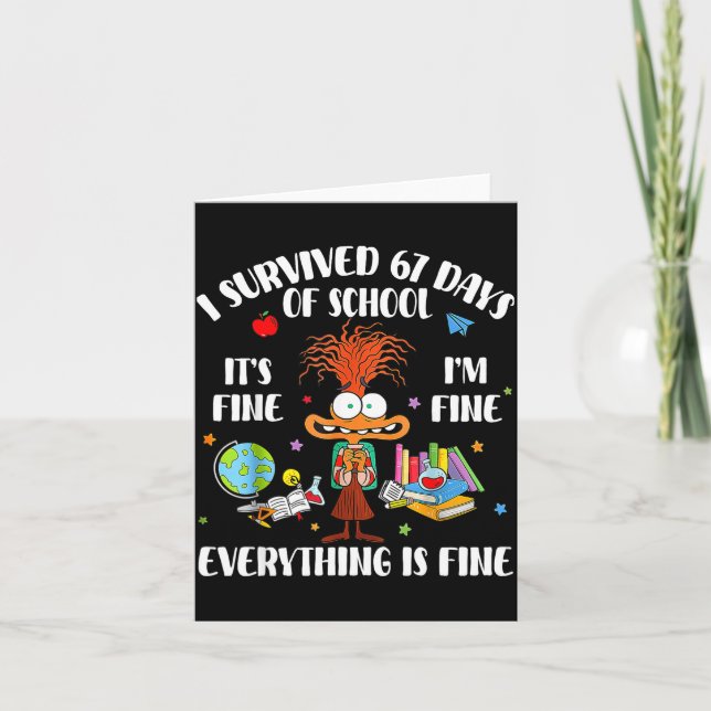 Tarjeta Cat I Survived 67 Days Of School Teachers Students (Anverso)