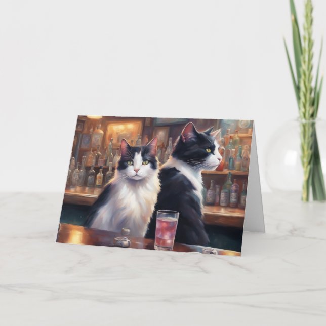 Tarjeta Cat ignoring each other Happy Hour bar (Anverso)