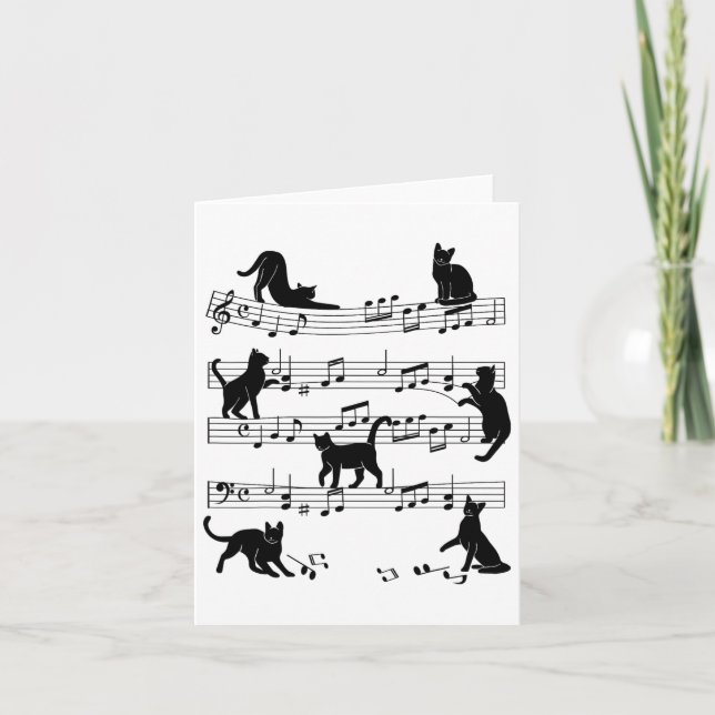 Tarjeta Cat Kitty Jugando Música Clef Piano Músico Arte (Anverso)
