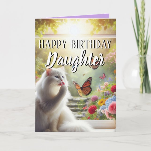 Tarjeta Cat Lick Happy Birday Daughter (Anverso)