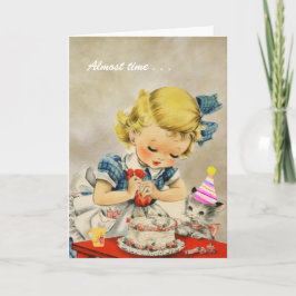 Tarjeta Cat Little Girl Baking Cake Happy Birday