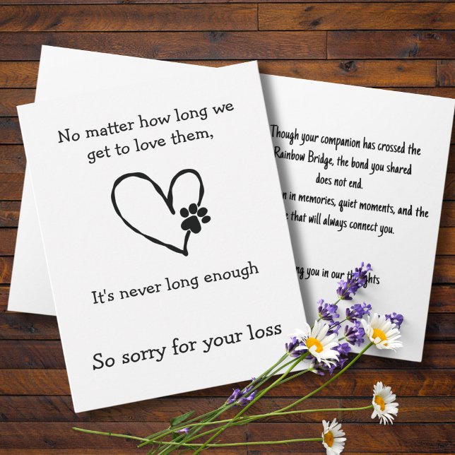 Tarjeta Cat Loss Sympathy Card with Heart and Paw (Pet loss)