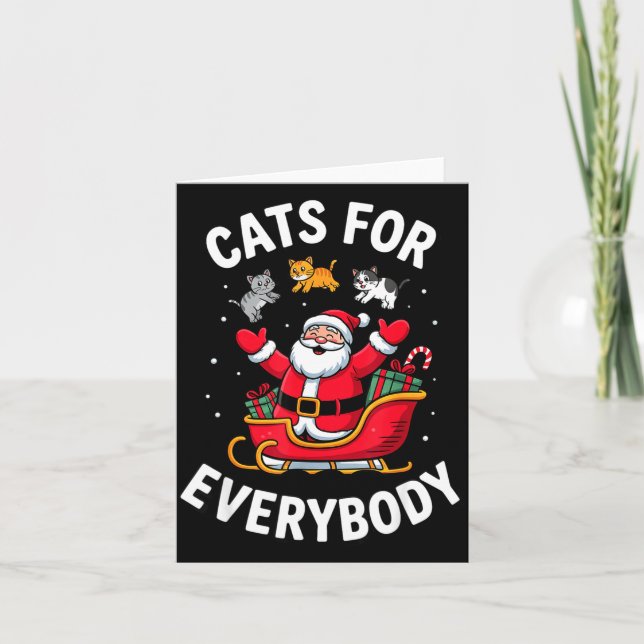 Tarjeta Cat Lover Christmas Santa Sleigh Cats For Everybod (Anverso)