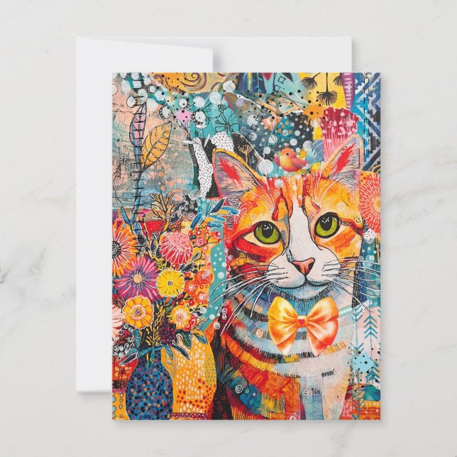 Tarjeta Cat Mixed Mixed Paper Collage Greeting Card (Anverso)