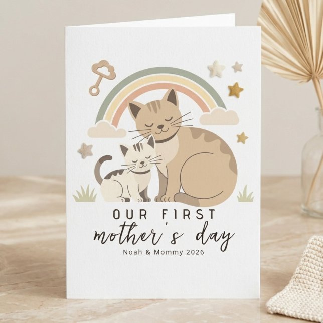 Tarjeta Cat Mom Kitten First Mother’s Day Soft Pastel (Subido por el creador)