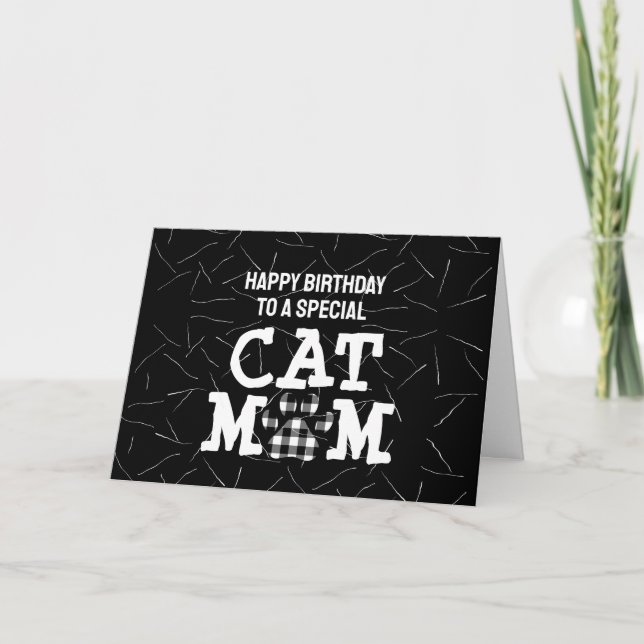 Tarjeta Cat Mom Pawprint con Cat Hair Birday (Anverso)