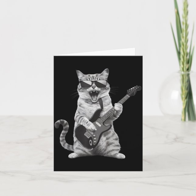 Tarjeta Cat Playing Guitar Rock Star Rock And Roll Men Wom (Anverso)