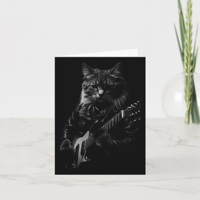 Tarjeta Cat Playing Guitar Rock Star Rock And Roll Men Wom (Anverso)