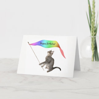 Tarjeta Cat Rainbow Banner Birthday Card