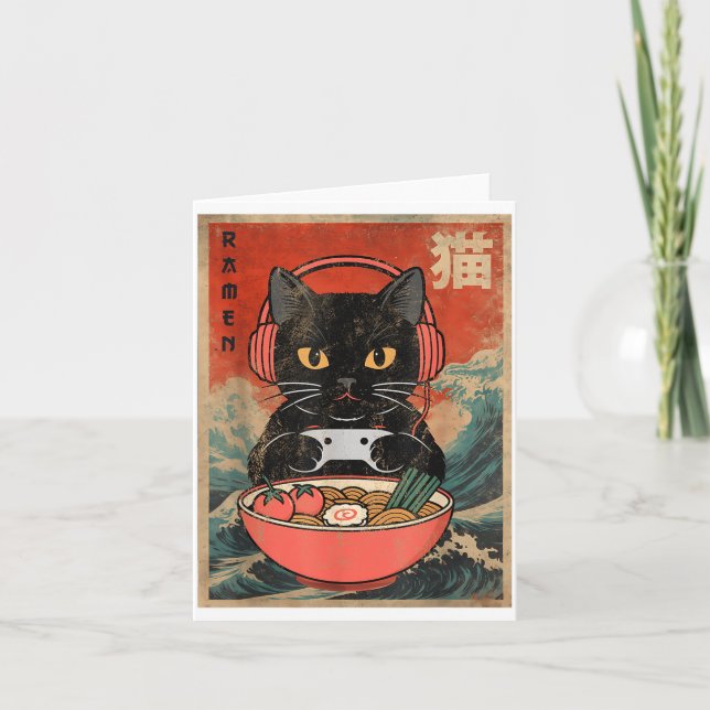 Tarjeta Cat Ramen Japanese Funny Graphic Kawaii Anime  (Anverso)