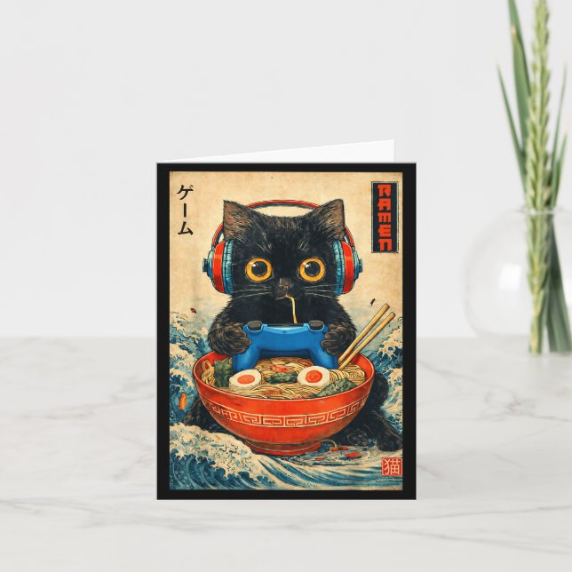 Tarjeta Cat Ramen Japanese Funny Graphic Tees Kawaii Cat A (Anverso)