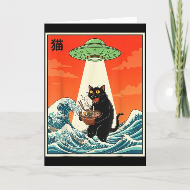 Tarjeta Cat Ramen Ufo Funny Japanese Anime Tee Men Women T (Anverso)