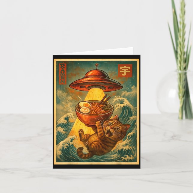 Tarjeta Cat Ramen Ufo Funny Men Women Teens Kids Japanese  (Anverso)