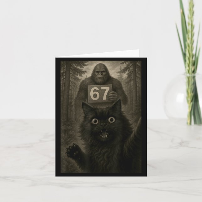Tarjeta Cat Selfie 67 Meme Six Seven Funny Bigfoot  (Anverso)