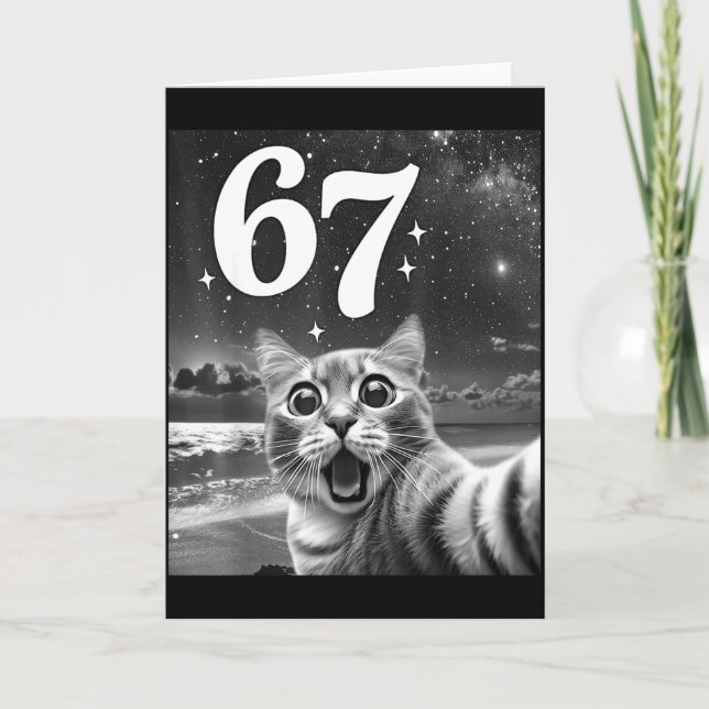 Tarjeta Cat Selfie With 67 Meme Funny Cats Graphic For Men (Anverso)