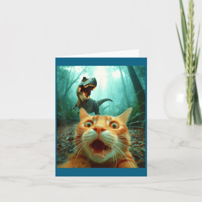 Tarjeta Cat Selfie With T-rex Dinosaur Trex Dino Men Women (Anverso)