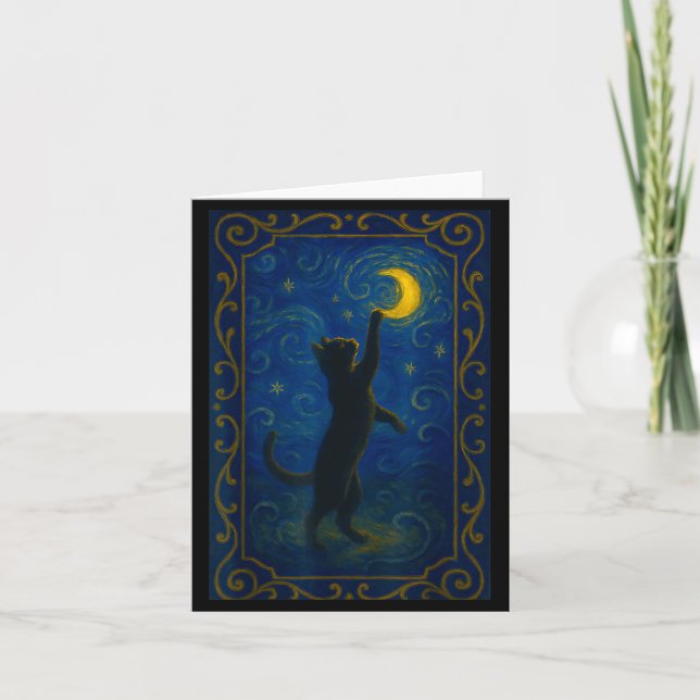 Tarjeta Cat Starry Night Van Gogh Cat Funny Cat Lover Mom  (Anverso)